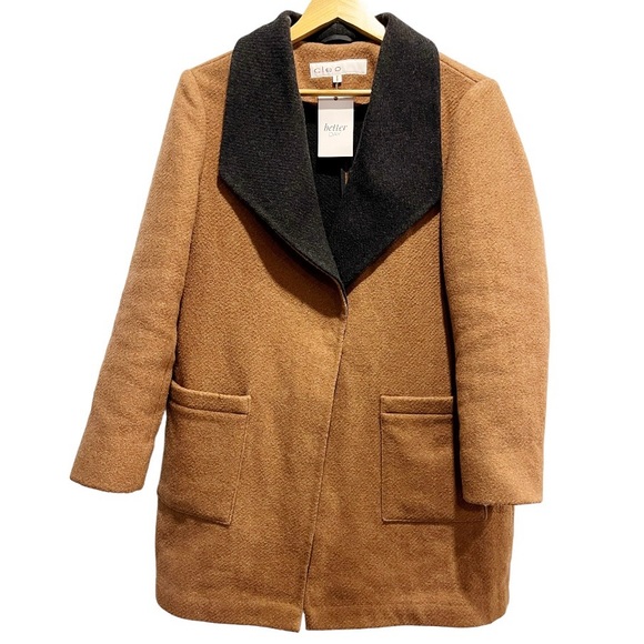NWOT Cleo Brown & Black Two Tone Black and Tan Wool Blend Women’s Coat - Picture 2 of 11